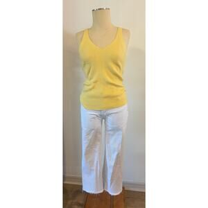 Express Ribbed Knit Tank Top Yellow Sleeveless Stretch V Neck Women’s Large
